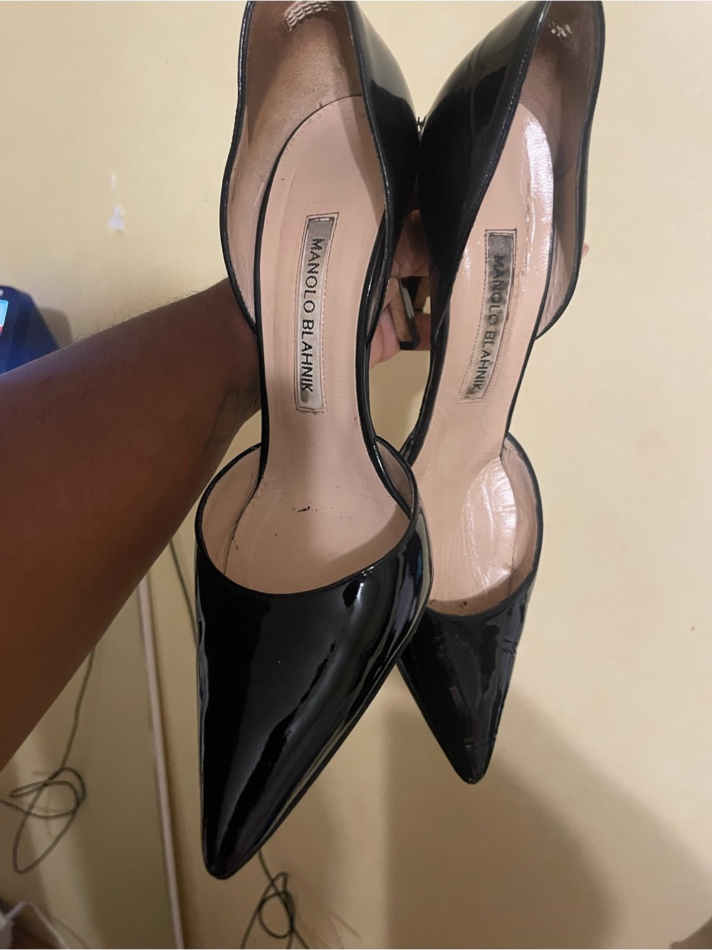 Manolo Blahnik Black Patent Pointed-Toe Pumps
